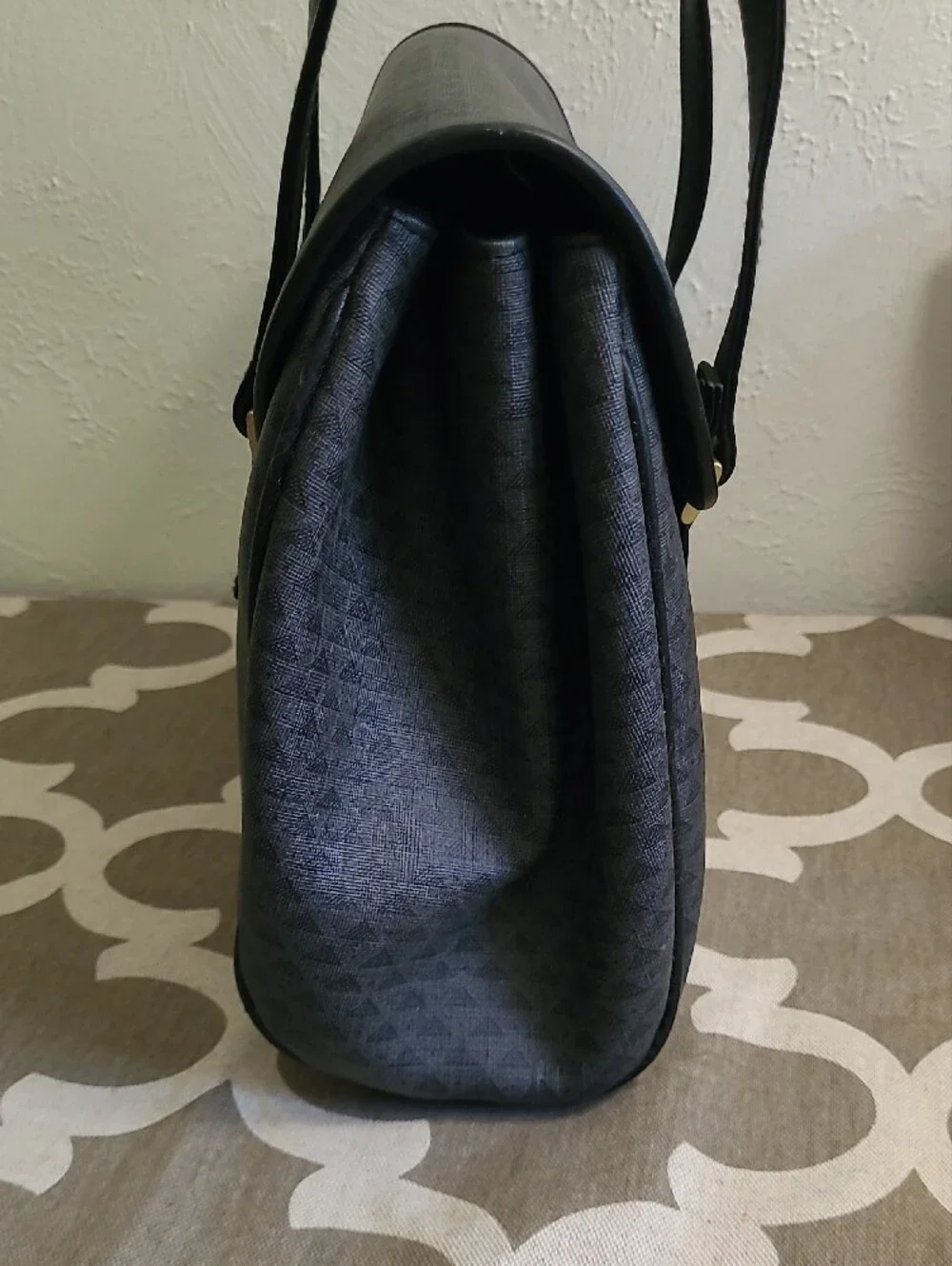 Liz Claiborne 1984 Vtg Gray Satchel Handbag with Black Trim Brass Hardware